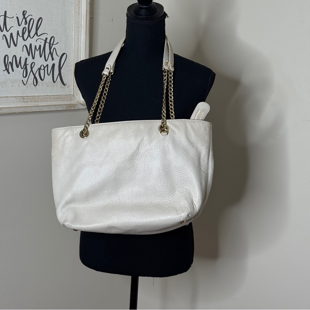 Michael Kors Ivory White Tote Purse Shoulder Chain Strap Pebbled